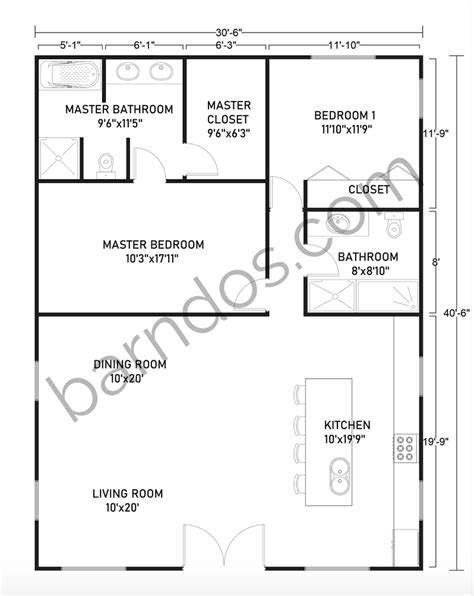 30x40 metal barn house plans 2 story|30x40 barndominium floor plan.